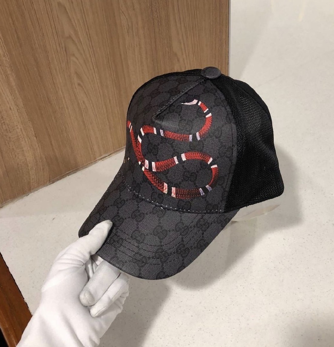 GG Snake Print Supreme Baseball Hat Black